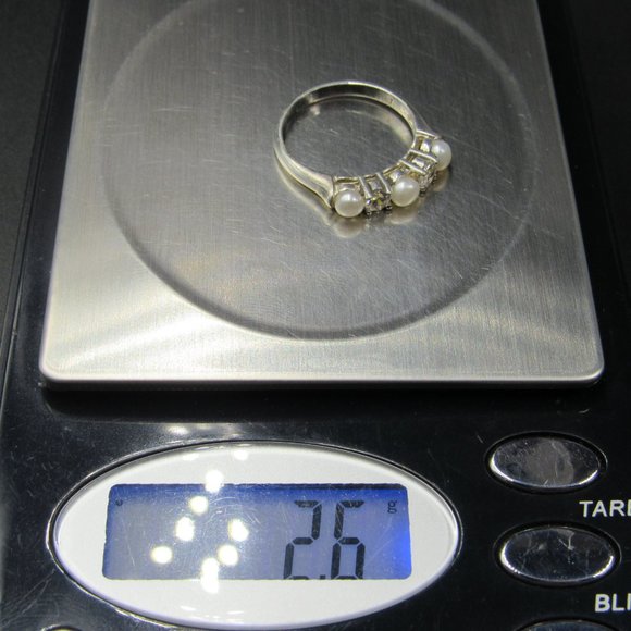 Size 7 Sterling Silver White Pearl & Clear CZ Gem Band Ring Vintage - Picture 7 of 7
